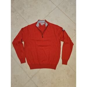 Peter Millar 100%Merino Wool M Orange 1/4 Zip Sweater